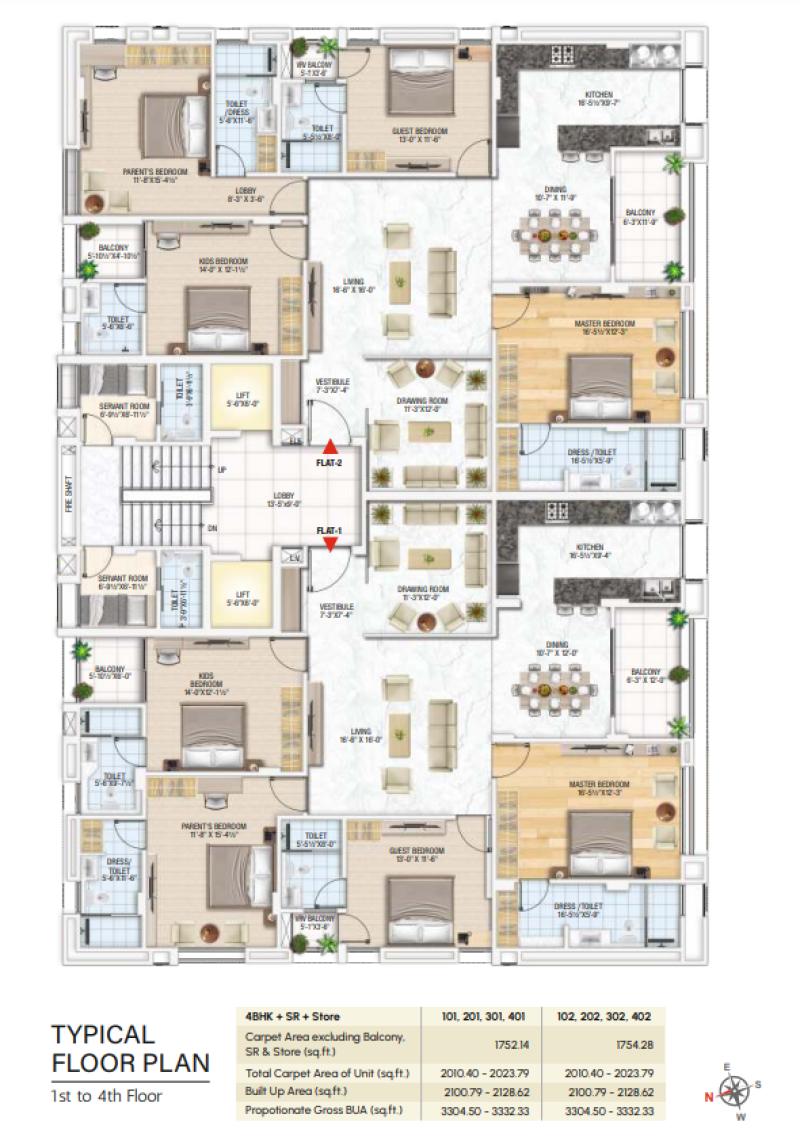 4 BHK++ 1st to 4th Floor Plan